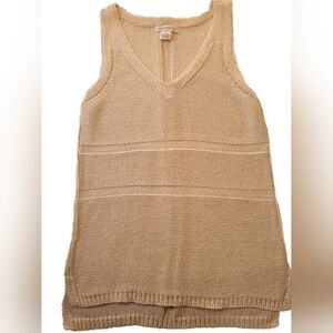 Liz Claiborne Tan Knit Sleeveless Shirt With Gold Shimmer. Small